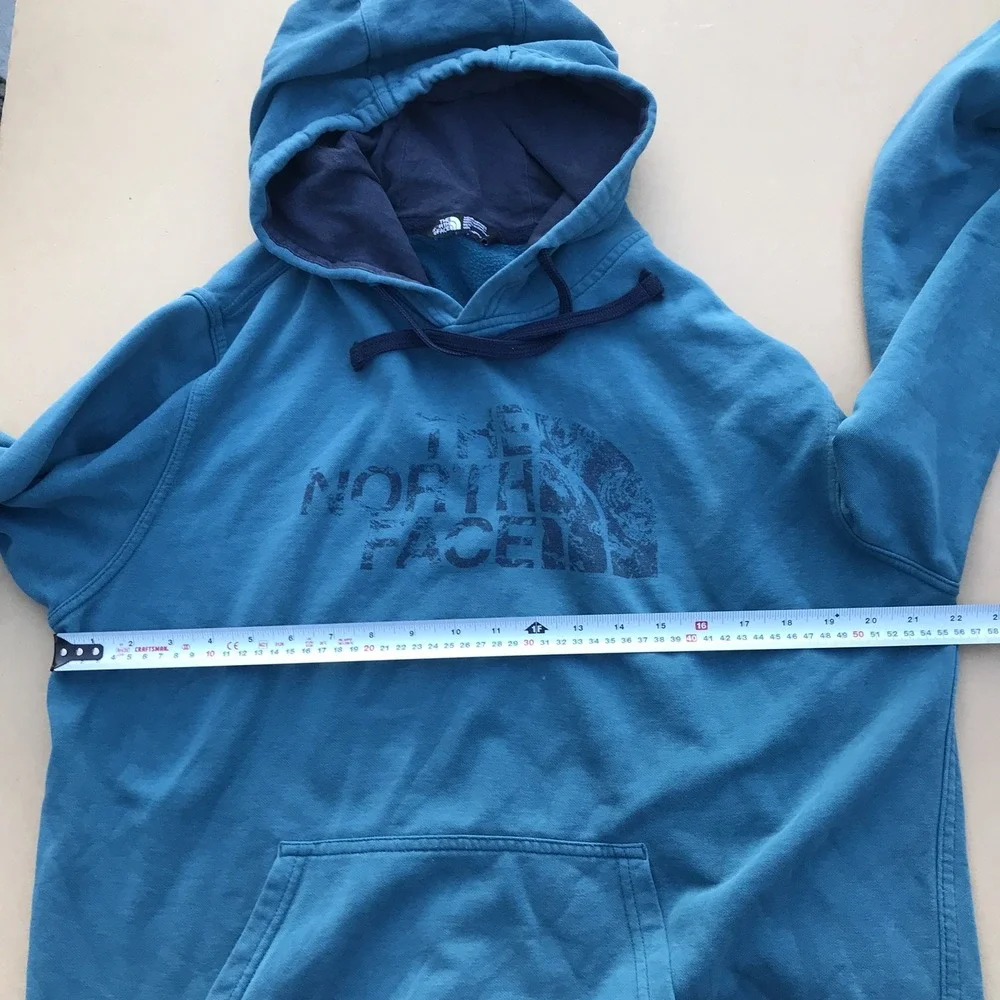 The North Face Mens Blue Graphic Logo Pullover Hoodie Activewear M Cotton Blend